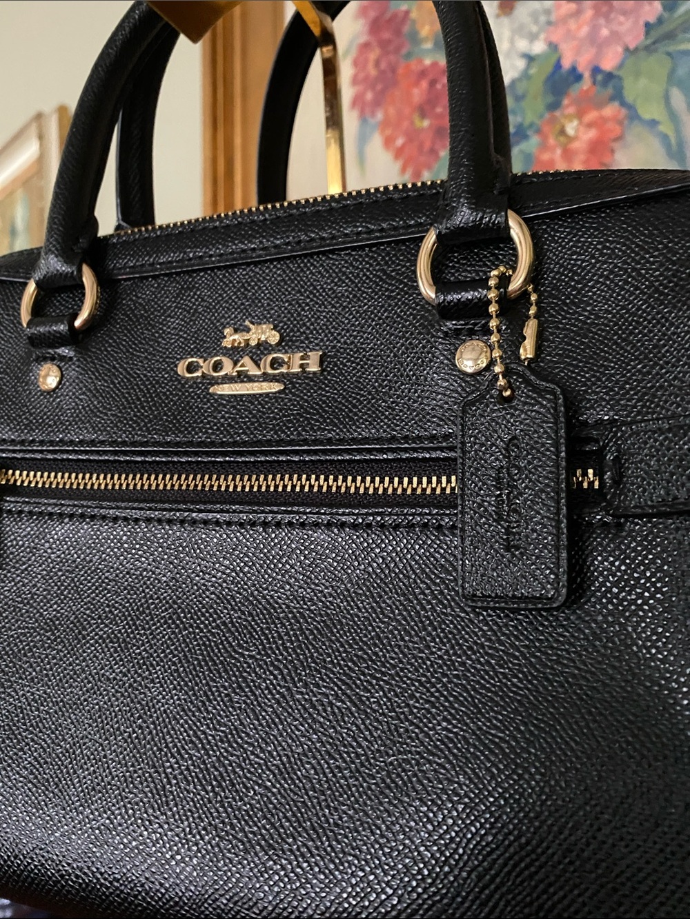 Coach Rowan Satchel with dual top handles and CB Strap Cross-grain Leather - Picture 2 of 14